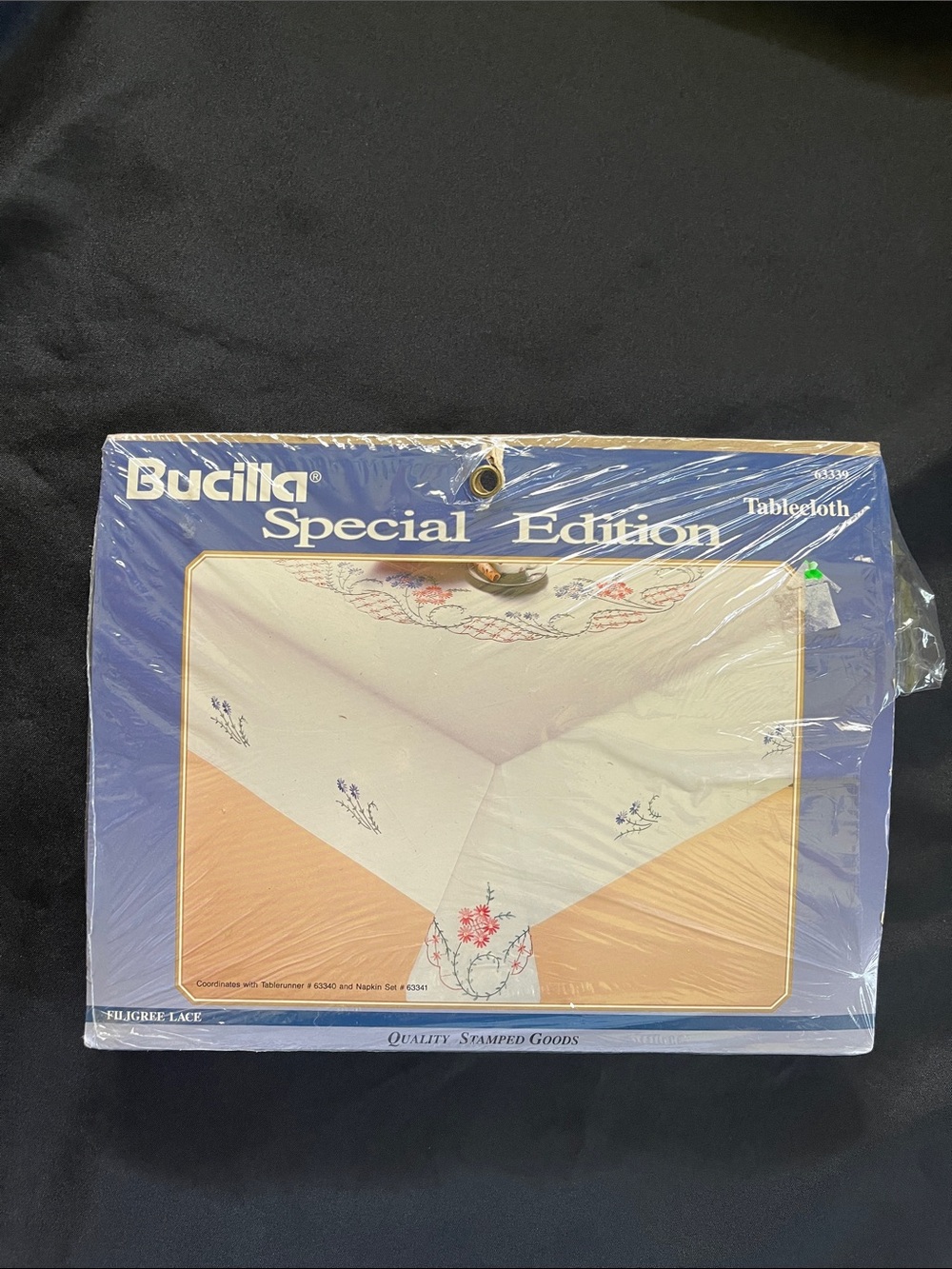 Vtg 1992 BUCILLA Filigree Lace Stamped Tablecloth 6339 Special Edition 52 X 70